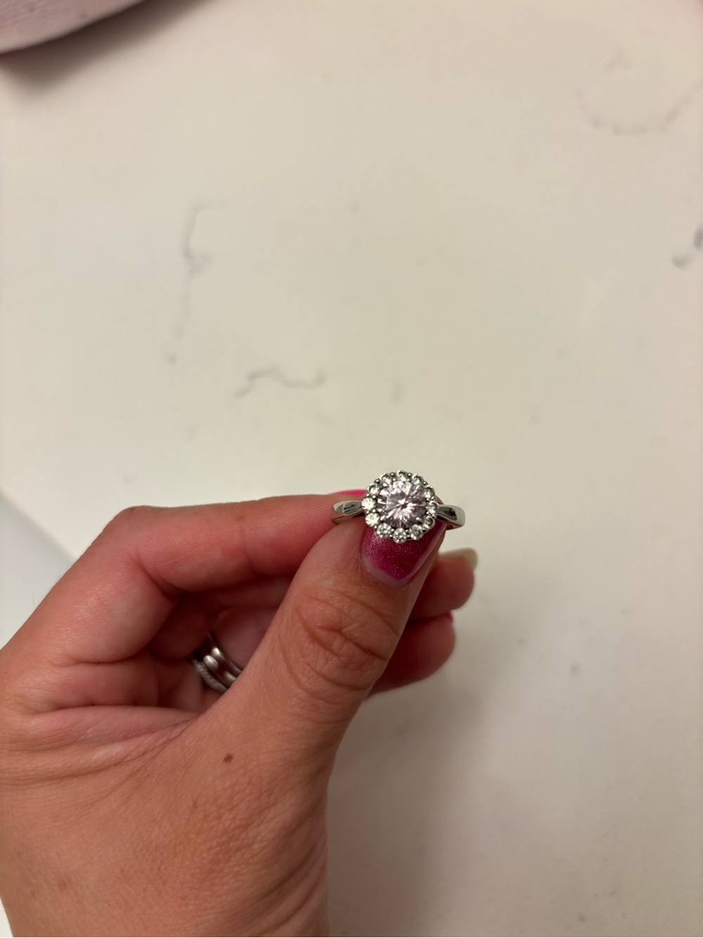 Silver Halo Ring with lavender Center Stone - Women Jewelry